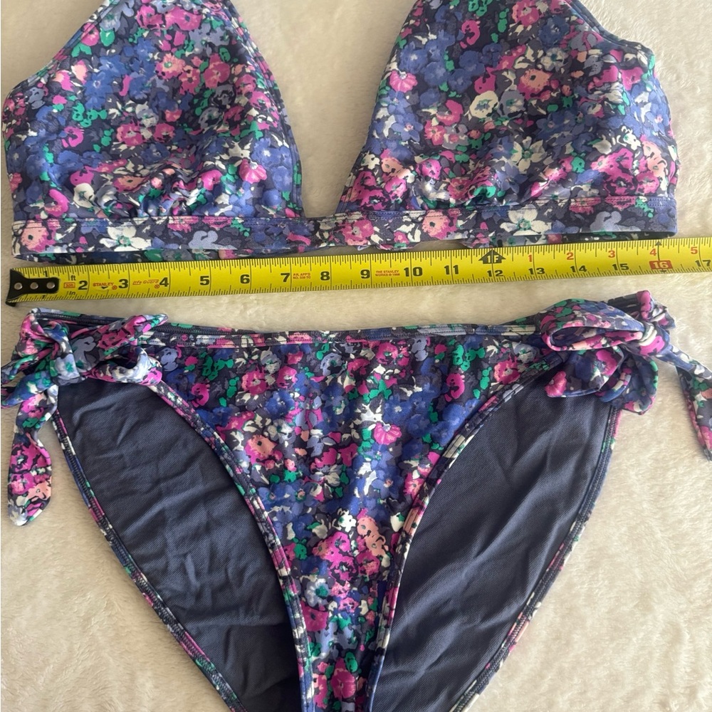 Floral Bikini Size Large With Adjustable Ties in Purple, Pink and Green GUC - Picture 10 of 12